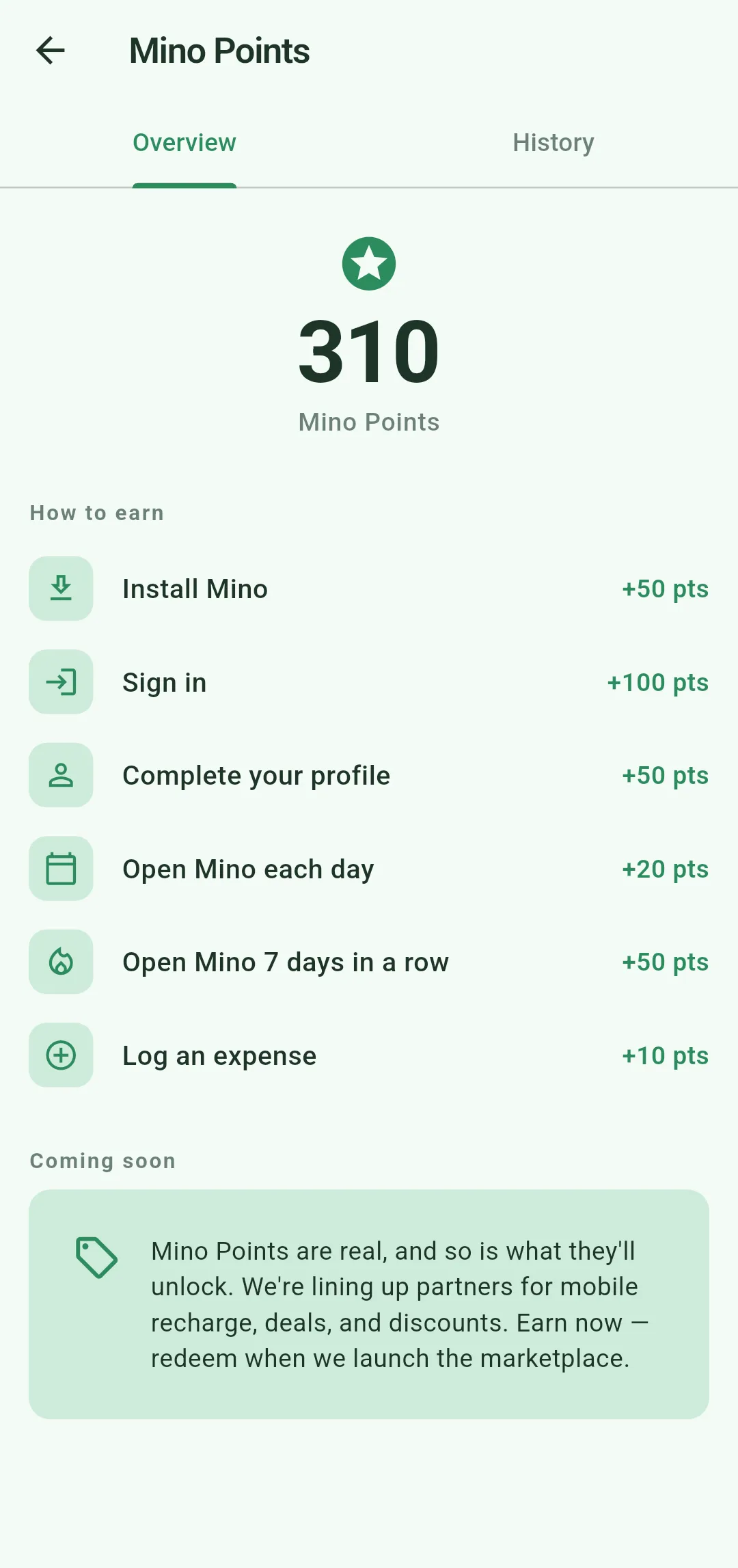 Mino Points — earn as you log